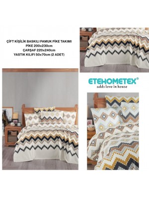 ETEHOMETEX ÇİFT KİŞİLİK BASKILI PAMUK PİKE TAKIMI COZA 8696474231922
